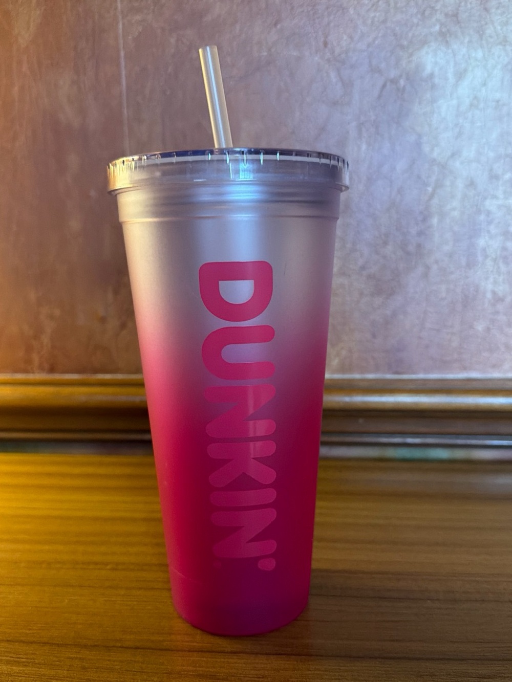 Dunkin' Donuts Summer 2024 Pink Straw & Ombre Plastic Insulated 24oz Tumbler